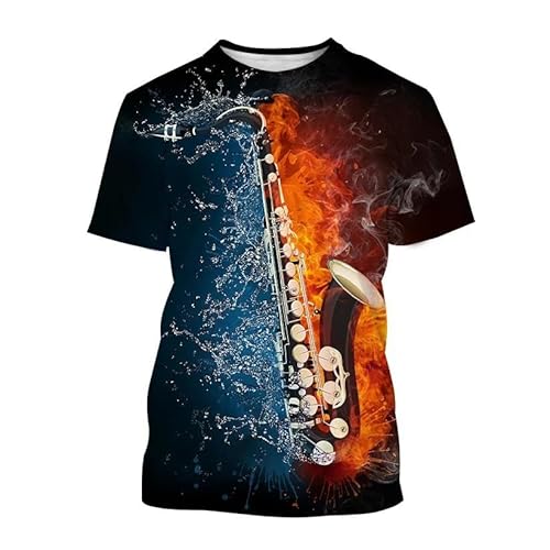 CHANYI Herren 3D Druck T-Shirt Jazz Musical Instrument Saxophon 3D Drucken T-Shirts Männer Frau Musik Kunst Streetwear Oansatz T-Shirt Hip Hop Kinder T Tops Kleidung von CHANYI