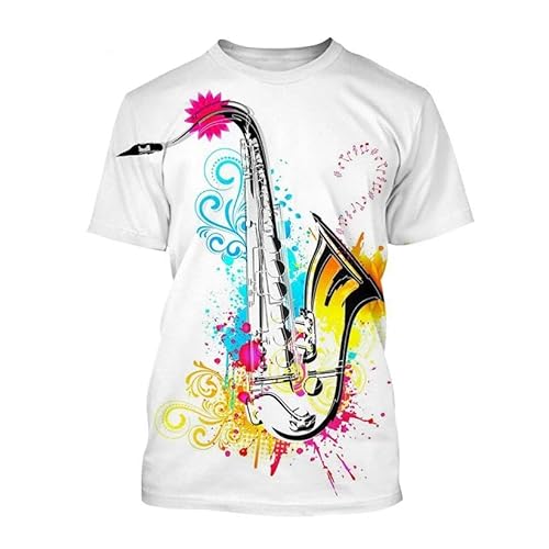 CHANYI Herren 3D Druck T-Shirt Jazz Musical Instrument Saxophon 3D Drucken T-Shirts Männer Frau Musik Kunst Streetwear Oansatz T-Shirt Hip Hop Kinder T Tops Kleidung von CHANYI