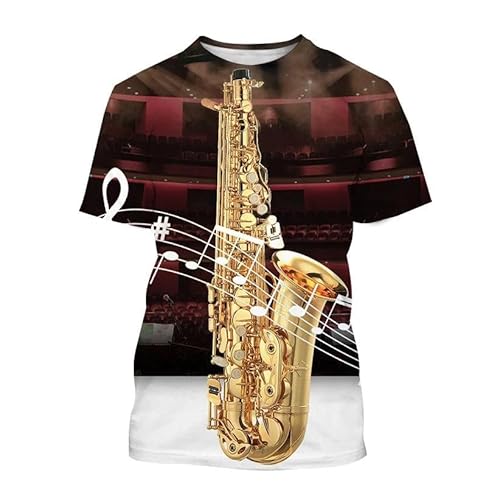 CHANYI Herren 3D Druck T-Shirt Jazz Musical Instrument Saxophon 3D Drucken T-Shirts Männer Frau Musik Kunst Streetwear Oansatz T-Shirt Hip Hop Kinder T Tops Kleidung von CHANYI