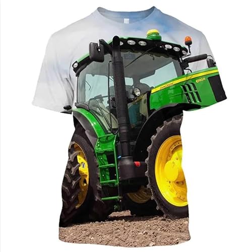 CHANYI Herren 3D Druck T-Shirt Klassisches Landwirtschaftliches Auto-Erntemaschinen-T-Shirt Für Herren, 3D-Gedruckt, Kurzärmelig, Modisches Straßen-O-Kragen-Großes Hemd von CHANYI