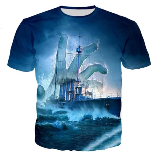 CHANYI Herren 3D Druck T-Shirt Kriegsschiff 3D-Gedruckte T-Shirts Für Männer Und Frauen, Lässig, Harajuku, Hip-Hop-Stil, Beliebt, O-Ausschnitt, Polyester, Übergröße Oberteile von CHANYI