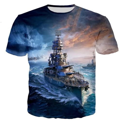 CHANYI Herren 3D Druck T-Shirt Kriegsschiff 3D-Gedruckte T-Shirts Für Männer Und Frauen, Lässig, Harajuku, Hip-Hop-Stil, Beliebt, O-Ausschnitt, Polyester, Übergröße Oberteile von CHANYI