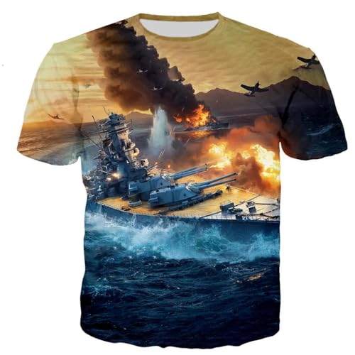 CHANYI Herren 3D Druck T-Shirt Kriegsschiff 3D-Gedruckte T-Shirts Für Männer Und Frauen, Lässig, Harajuku, Hip-Hop-Stil, Beliebt, O-Ausschnitt, Polyester, Übergröße Oberteile von CHANYI