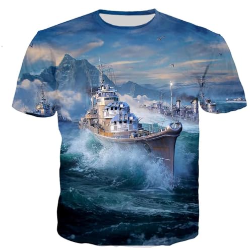 CHANYI Herren 3D Druck T-Shirt Kriegsschiff 3D-Gedruckte T-Shirts Für Männer Und Frauen, Lässig, Harajuku, Hip-Hop-Stil, Beliebt, O-Ausschnitt, Polyester, Übergröße Oberteile von CHANYI