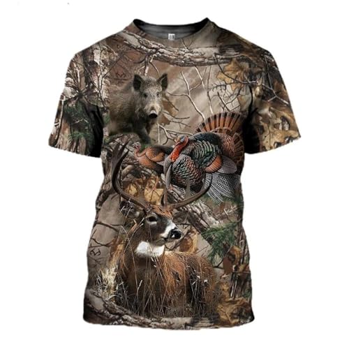 CHANYI Herren 3D Druck T-Shirt Lustige Frauen Streetwear Top Wildschwein T-Shirt Männer Dschungel Tier Stockente 3D Drucken Jagd Reed Camouflage T Shirt Guns Hide von CHANYI