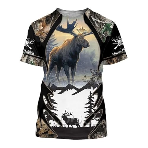 CHANYI Herren 3D Druck T-Shirt Lustige Frauen Streetwear Top Wildschwein T-Shirt Männer Dschungel Tier Stockente 3D Drucken Jagd Reed Camouflage T Shirt Guns Hide von CHANYI