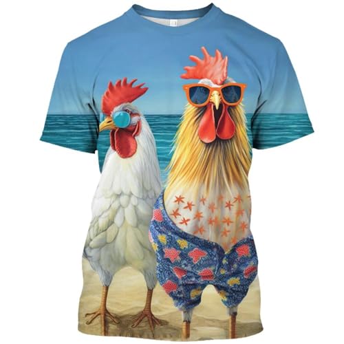 CHANYI Herren 3D Druck T-Shirt Lustiges Tier-Bedrucktes T-Shirt Für Männer, Modisches Sommer-3D-Huhn, Lässige Grafik-Shirts, O-Ausschnitt, Kurze Ärmel, Tops, Pullover, Übergröße von CHANYI