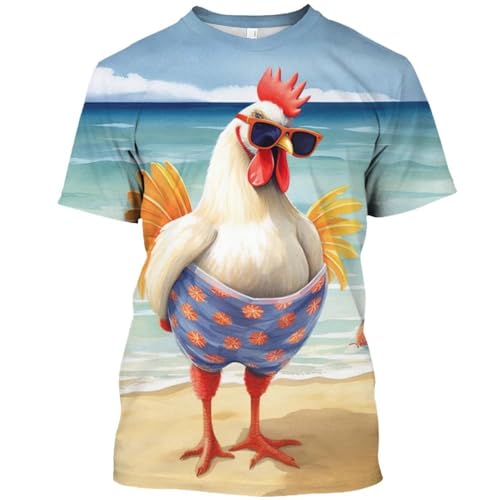 CHANYI Herren 3D Druck T-Shirt Lustiges Tier-Bedrucktes T-Shirt Für Männer, Modisches Sommer-3D-Huhn, Lässige Grafik-Shirts, O-Ausschnitt, Kurze Ärmel, Tops, Pullover, Übergröße von CHANYI