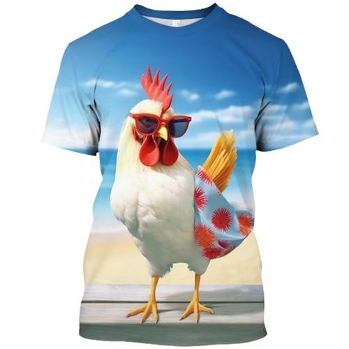 CHANYI Herren 3D Druck T-Shirt Lustiges Tier-Bedrucktes T-Shirt Für Männer, Modisches Sommer-3D-Huhn, Lässige Grafik-Shirts, O-Ausschnitt, Kurze Ärmel, Tops, Pullover, Übergröße von CHANYI