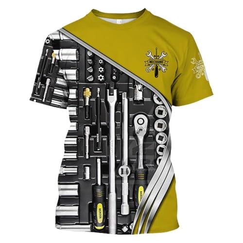 CHANYI Herren 3D Druck T-Shirt Männer T Shirt Vintage T-Shirt Sommer Kleidung Mechaniker 3D Drucken Tops Straße Casual Sport Übergroßen Pullover Streetwear Kurzarm von CHANYI