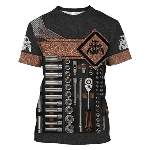 CHANYI Herren 3D Druck T-Shirt Männer T Shirt Vintage T-Shirt Sommer Kleidung Mechaniker 3D Drucken Tops Straße Casual Sport Übergroßen Pullover Streetwear Kurzarm von CHANYI