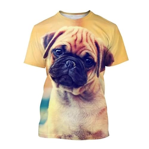 CHANYI Herren 3D Druck T-Shirt Mode Mops Hund 3D-Gedruckte T-Shirt Männer Und Frauen Sommer Casual Kurzarm Hund Shirt Spitze von CHANYI