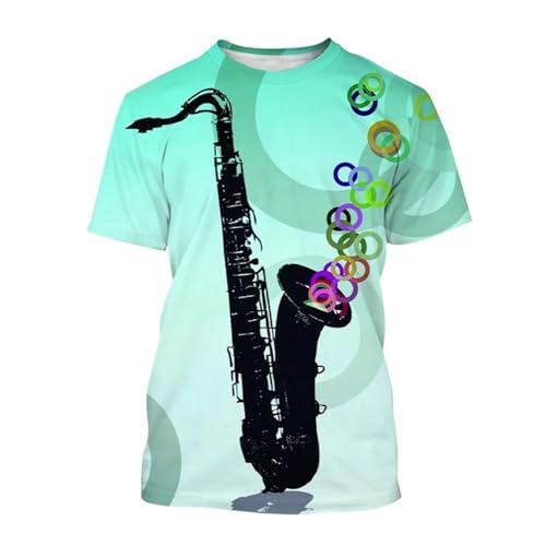 CHANYI Herren 3D Druck T-Shirt Musik Element 3D T-Shirt Sommer Unisex Männer Straße Casual Hip-Hop Saxophon Muster Drucken Tops Rundhals Kleidung von CHANYI