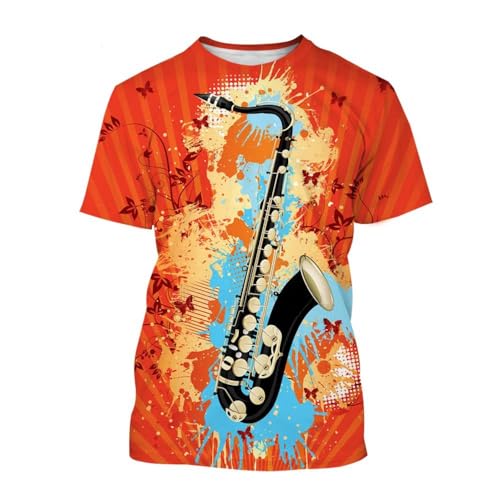 CHANYI Herren 3D Druck T-Shirt Musik Element 3D T-Shirt Sommer Unisex Männer Straße Casual Hip-Hop Saxophon Muster Drucken Tops Rundhals Kleidung von CHANYI