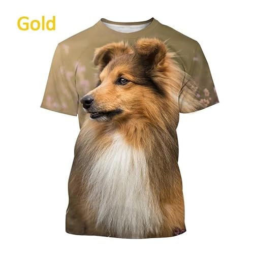 CHANYI Herren 3D Druck T-Shirt Netter Sheltie Hund 3D-Gedrucktes Kurzarm-T-Shirt Für Männer Und Frauen, Lässiges T-Shirt Mit Border Collie, Harajuku-Stil, Streetwear-Top von CHANYI