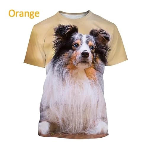 CHANYI Herren 3D Druck T-Shirt Netter Sheltie Hund 3D-Gedrucktes Kurzarm-T-Shirt Für Männer Und Frauen, Lässiges T-Shirt Mit Border Collie, Harajuku-Stil, Streetwear-Top von CHANYI