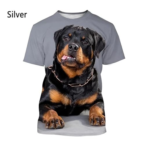 CHANYI Herren 3D Druck T-Shirt Rottweiler 3D Printed T-Shirt Men's and Women's Fashion T-Shirt Summer Casual Short-Sleeved Round Neck Pet Dog Shirt Top XXS~6XL von CHANYI