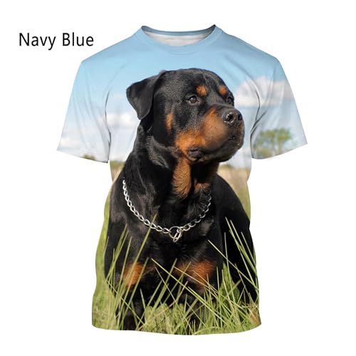 CHANYI Herren 3D Druck T-Shirt Rottweiler 3D Printed T-Shirt Men's and Women's Fashion T-Shirt Summer Casual Short-Sleeved Round Neck Pet Dog Shirt Top XXS~6XL von CHANYI