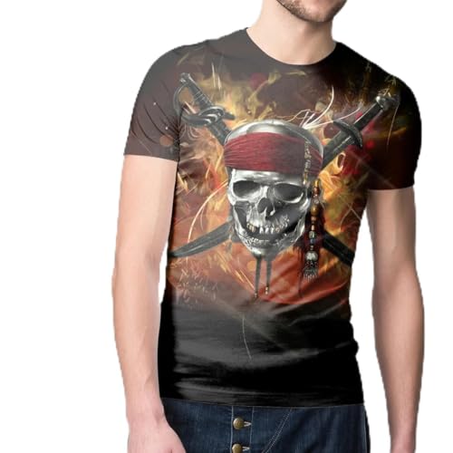 CHANYI Herren 3D Druck T-Shirt Sommer 3D-Druck Klassisches Schädel-T-Shirt Für Männer Mode Oansatz Kurzarm Hip Hop Allgleiches Übergroßes T-Shirt von CHANYI