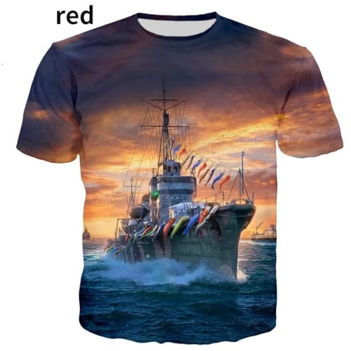 CHANYI Herren 3D Druck T-Shirt Sommer Cartoon Warship 3D Gedruckt T-Shirts Männer Frauen Casual Harajuku Hip Hop Stil Unisex Crew Neck Stretch T-Shirts von CHANYI