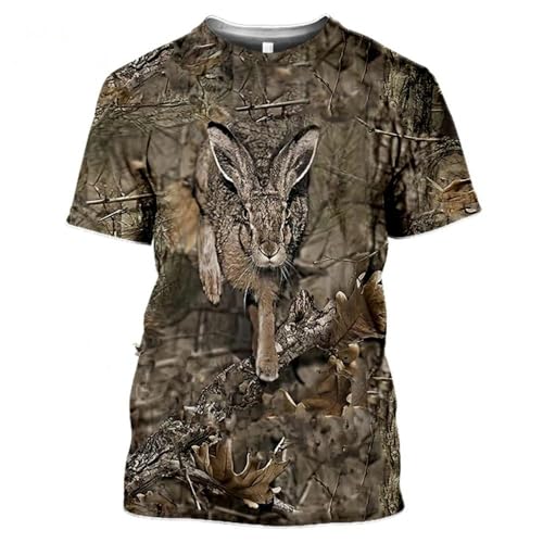 CHANYI Herren 3D Druck T-Shirt Sommer Casual Herren T-Shirt Camouflage Jagd Tier Kaninchen, 3D T-Shirt Mode Straße Damen Pullover Kurzarm T-Shirt von CHANYI