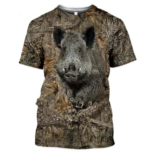 CHANYI Herren 3D Druck T-Shirt Sommer Casual Männer T-Shirt Mode Im Freien Schnell Trocknend Camouflage Jagd Tier Tier Wildschwein 3D Rundhals Kurzarm von CHANYI