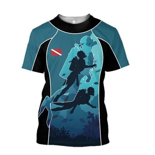 CHANYI Herren 3D Druck T-Shirt Sommer Herren T-Shirt Mit 3D-Bedruckung, Taucher-Grafik, O-Kragen, Kurze Ärmel, Interessante Trends, Street-Style, Atmungsaktiv, Bequem von CHANYI