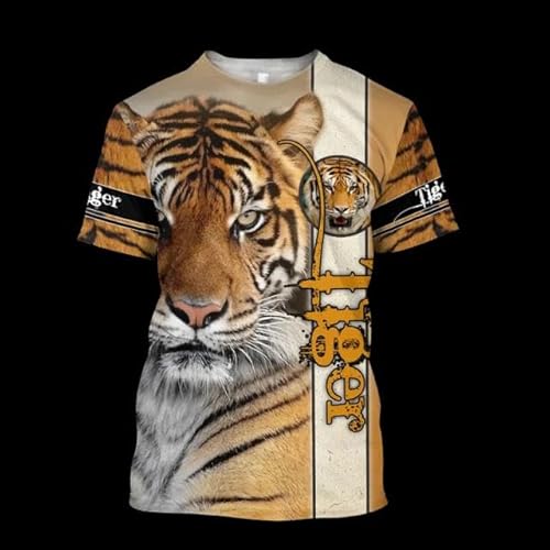 CHANYI Herren 3D Druck T-Shirt Sommer Herren T-Shirt Tier Tiger 3D Bedruckt Kurzarm Fashion Beast Premium-Oberteil Im Tough-Guy-Stil von CHANYI