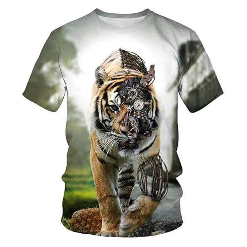 CHANYI Herren 3D Druck T-Shirt Sommer Herren T-Shirt Tier Tiger 3D Bedruckt Kurzarm Fashion Beast Premium-Oberteil Im Tough-Guy-Stil von CHANYI