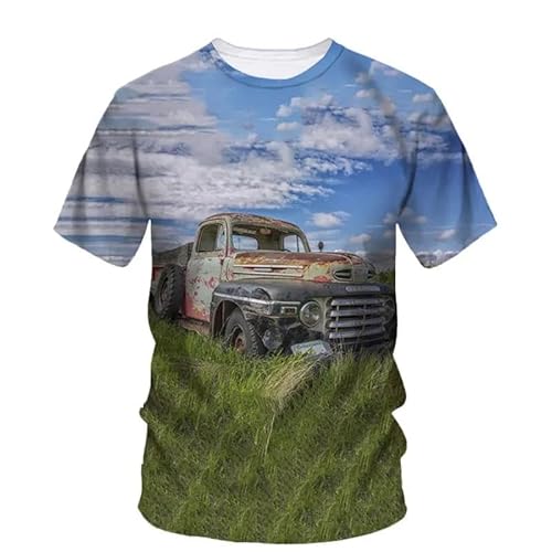 CHANYI Herren 3D Druck T-Shirt Sommer Herren T-Shirt Vintage Alte Pickup Truck Grafiken Hip Hop 3D Gedruckt O Kragen Große Silhouette Linie Bequemes Hemd von CHANYI