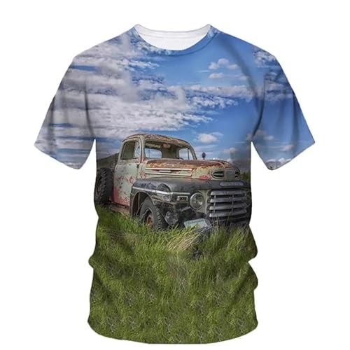 CHANYI Herren 3D Druck T-Shirt Sommer Herren T-Shirt Vintage Alte Pickup Truck Grafiken Hip Hop 3D Gedruckt O Kragen Große Silhouette Linie Bequemes Hemd von CHANYI