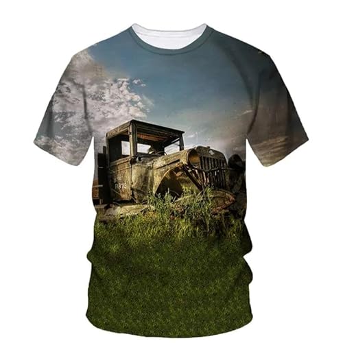 CHANYI Herren 3D Druck T-Shirt Sommer Herren T-Shirt Vintage Alte Pickup Truck Grafiken Hip Hop 3D Gedruckt O Kragen Große Silhouette Linie Bequemes Hemd von CHANYI