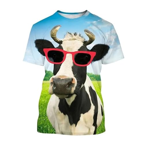 CHANYI Herren 3D Druck T-Shirt Sommer Männer Spaß Tier Kuh 3D Gedruckt O Kragen Kurzarm Lose Atmungsaktive T-Shirt Mode Lustige Hip Hop Plus Größe Top von CHANYI