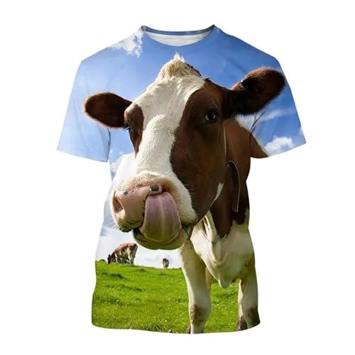 CHANYI Herren 3D Druck T-Shirt Sommer Männer Spaß Tier Kuh 3D Gedruckt O Kragen Kurzarm Lose Atmungsaktive T-Shirt Mode Lustige Hip Hop Plus Größe Top von CHANYI