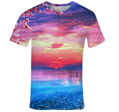 CHANYI Herren 3D Druck T-Shirt Sommer Meer Landschaft Muster T-Shirt Herrenmode T-Shirt Casual Strand Wind 3D Druck Natur Landschaft T-Shirt von CHANYI