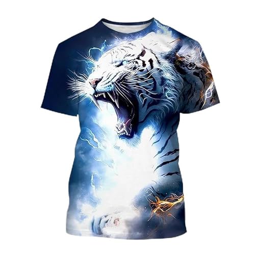 CHANYI Herren 3D Druck T-Shirt Sommer Mode Weiß Tiger 3D Gedruckt T-Shirt Tier Tiger Druck Männer/Frauen Kühlen Casual T-Shirt Harajuku Stil Straße T-Shirt von CHANYI