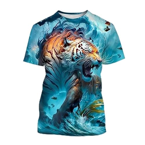 CHANYI Herren 3D Druck T-Shirt Sommer Mode Weiß Tiger 3D Gedruckt T-Shirt Tier Tiger Druck Männer/Frauen Kühlen Casual T-Shirt Harajuku Stil Straße T-Shirt von CHANYI