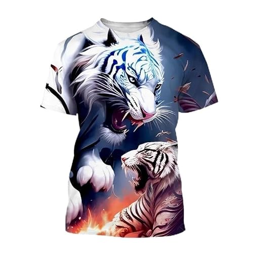 CHANYI Herren 3D Druck T-Shirt Sommer Mode Weiß Tiger 3D Gedruckt T-Shirt Tier Tiger Druck Männer/Frauen Kühlen Casual T-Shirt Harajuku Stil Straße T-Shirt von CHANYI