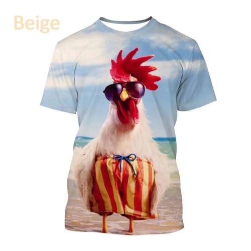 CHANYI Herren 3D Druck T-Shirt Sommer-Stil, Lustige Mode, Niedliches Tier-Huhn, 3D-Druck, Herren- Und Damen-Kurzarm-T-Shirt Mit Rundhalsausschnitt von CHANYI