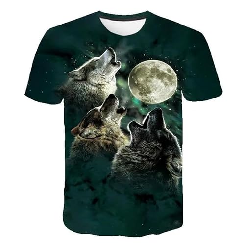 CHANYI Herren 3D Druck T-Shirt Sommer T-Shirt Männer Frauen Streetwear Kurzarm Tees Tops Lustige Tier Casual Wolf 3D Drucken T-Shirt Kinder Junge Mädchen T-Shirt von CHANYI