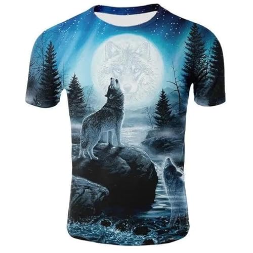 CHANYI Herren 3D Druck T-Shirt Sommer T Shirt Männer Streetwear Rundhals Kurzarm T-Shirts Tops Lustige Tier Männliche Kleidung Casual Wolf 3D Druck T-Shirt von CHANYI