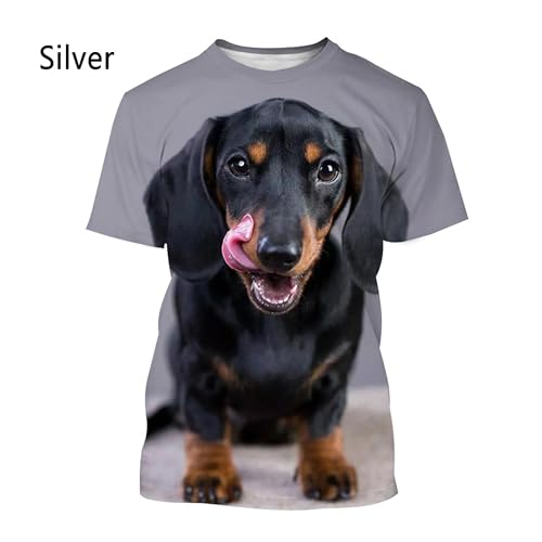 CHANYI Herren 3D Druck T-Shirt Sommer Tiere Mode Dackel 3D Bedrucktes T-Shirt Herren Und Damen Lässiges Kurzarm-T-Shirt Stretch-Sportoberteil von CHANYI