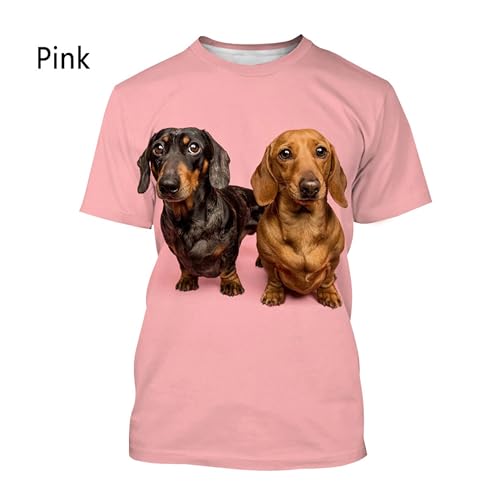 CHANYI Herren 3D Druck T-Shirt Sommer Tiere Mode Dackel 3D Bedrucktes T-Shirt Herren Und Damen Lässiges Kurzarm-T-Shirt Stretch-Sportoberteil von CHANYI