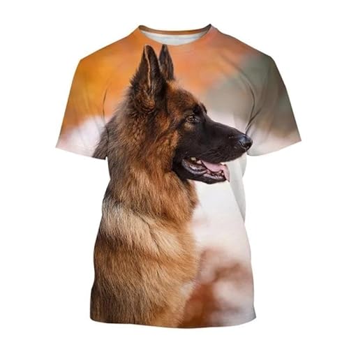 CHANYI Herren 3D Druck T-Shirt Sommer Unisex 3D Hund Druck T-Shirt Netter Deutscher Schäferhund 3D Druck T-Shirt Herren Shirt Herren Tier Shirt Tops von CHANYI