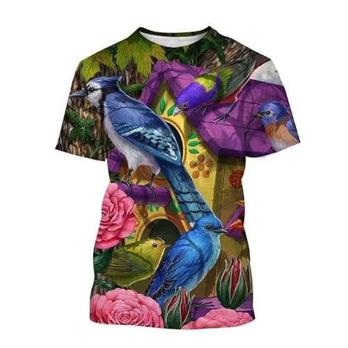 CHANYI Herren 3D Druck T-Shirt Sommer Unisex Mode 3D-Gedruckte Papagei T-Shirt Männer Und Frauen Sommer Casual Stretch Kurzarm Rundhals Shirt Top von CHANYI