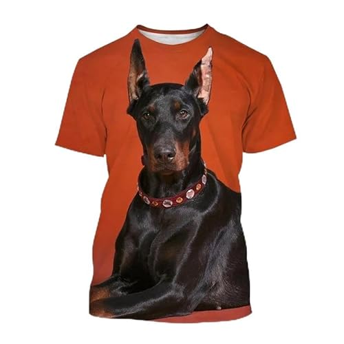 CHANYI Herren 3D Druck T-Shirt Sommer Unisex Mode Dobermann Pinscher 3D Druck T-Shirt Männer Damen Casual Kurzarm Hund Shirt Top von CHANYI