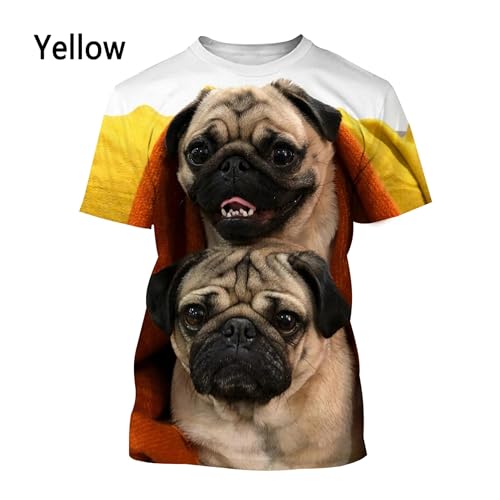 CHANYI Herren 3D Druck T-Shirt Sommer Unisex Mops Hund 3D T-Shirt Herrenmode Sommer Casual Kurzarm Hundeshirt Top Halbarm Kurzarm von CHANYI