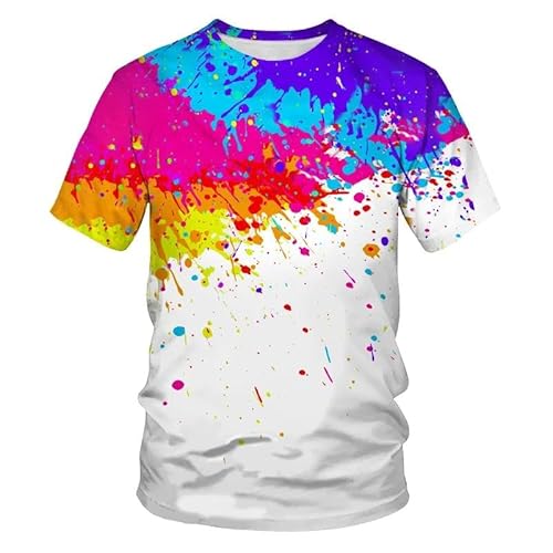 CHANYI Herren 3D Druck T-Shirt Sommer Unisex Paint Stain Rainbow Paint Splatter Print T-Shirt Stretch Rundhalsausschnitt Männer Frauen Hipster 3D T-Shirt Straße Harajuku T-Shirts von CHANYI