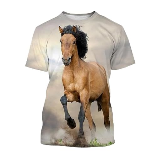 CHANYI Herren 3D Druck T-Shirt Sommer Unisex Pferd Kunstdruck 3D Kurzarm T-Shirt Herren Casual Beliebtes Pony Tier Streetwear Stretch Rundhalsausschnitt Schnell Trocknend Tops von CHANYI