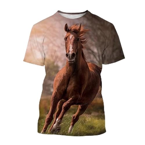 CHANYI Herren 3D Druck T-Shirt Sommer Unisex Pferd Kunstdruck 3D Kurzarm T-Shirt Herren Casual Beliebtes Pony Tier Streetwear Stretch Rundhalsausschnitt Schnell Trocknend Tops von CHANYI